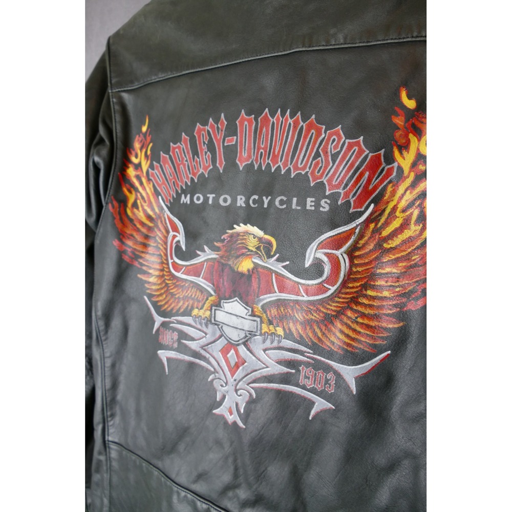 Harley Davidson Motorcycles Mens Black Leather Eagle‎ Graphic Jacket Size XL - Picture 3 of 15